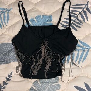 SHEIN Black Tank Top with Silver Fringe